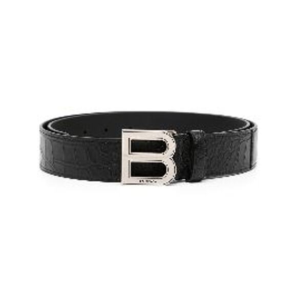 Balenciaga 'Hourglass' Black Leather Croc Embossed Logo-Plaque Belt Size OS - Picture 1 of 4